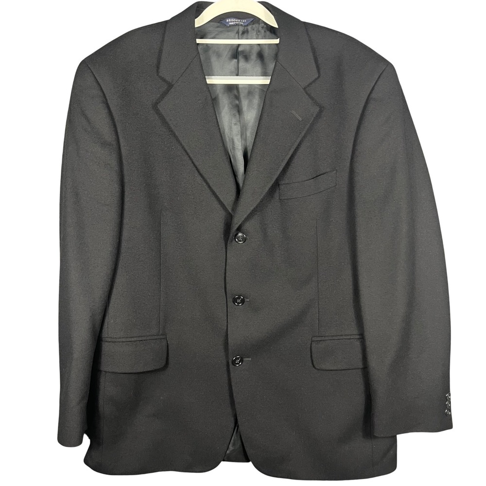 Brooks Brothers 346 Blazer Mens 43R Black Wool Silk Cashmere 3-Button Sport Coat